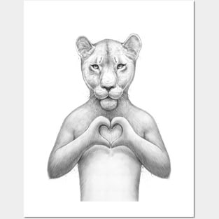 Girl Lion with heart Posters and Art